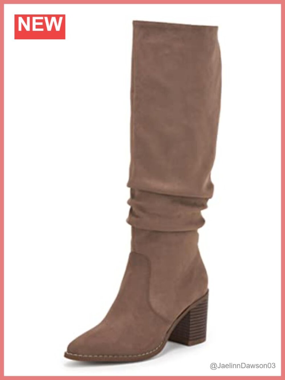 Women's Pointed Toe Faux Suede Knee High Boots Chunky Heel Side Zipper